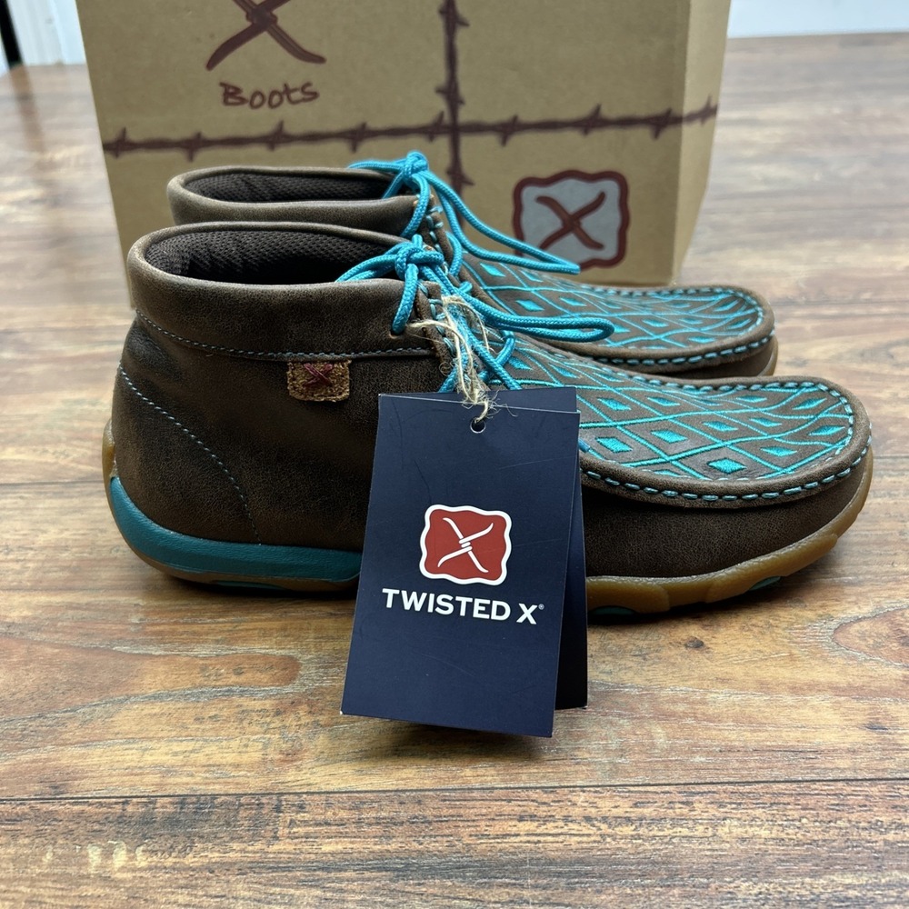 Twisted X Women Chukka Driving Moccasin Brown Turquoise Diamond Pattern 7 M - Picture 3 of 10